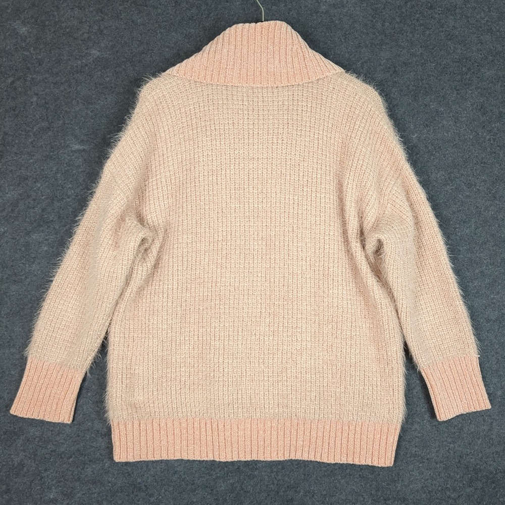 Calvin Klein Womens Peach Pink Cowl Neck Fuzzy Eyelash Knit Sweater Large L - Picture 7 of 11